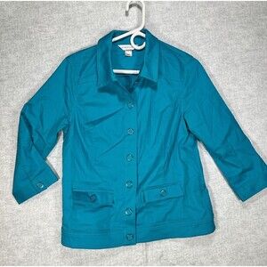 C.J. Banks Teal Blue Button Down Front Blazer Jacket Size Small Collared Pockets